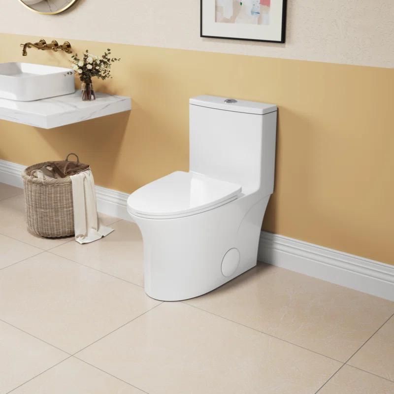 1.1/1.6 GPF Elongated Comfort Height Floor Mounted One-Piece Toilet, CUPC Certified, Watersense Cetified, Ceramic, White Color, Soft Close Seat T039WT