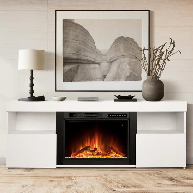 COWSAR COWSAR TV Stand for TVs up to 60" with Electric Fireplace with Remote Control,Adjustable Real 3d Flame Brightness
