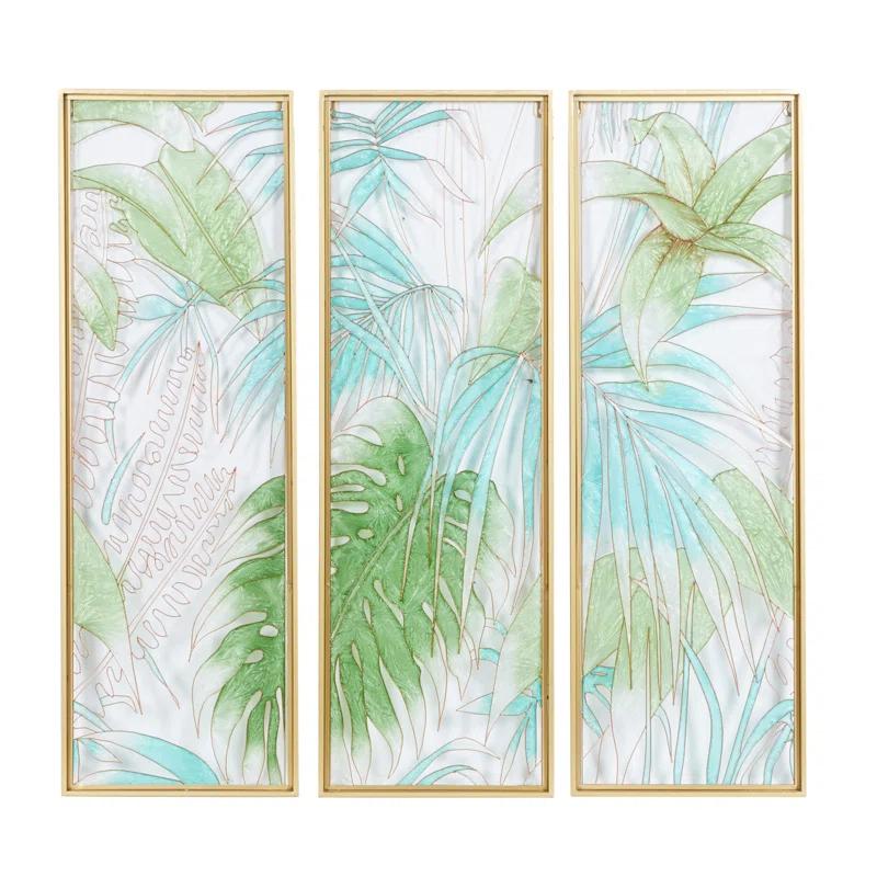 CosmoLiving by Cosmopolitan Cosmoliving By Cosmopolitan Set Of 3 Green Glass Wall Decor