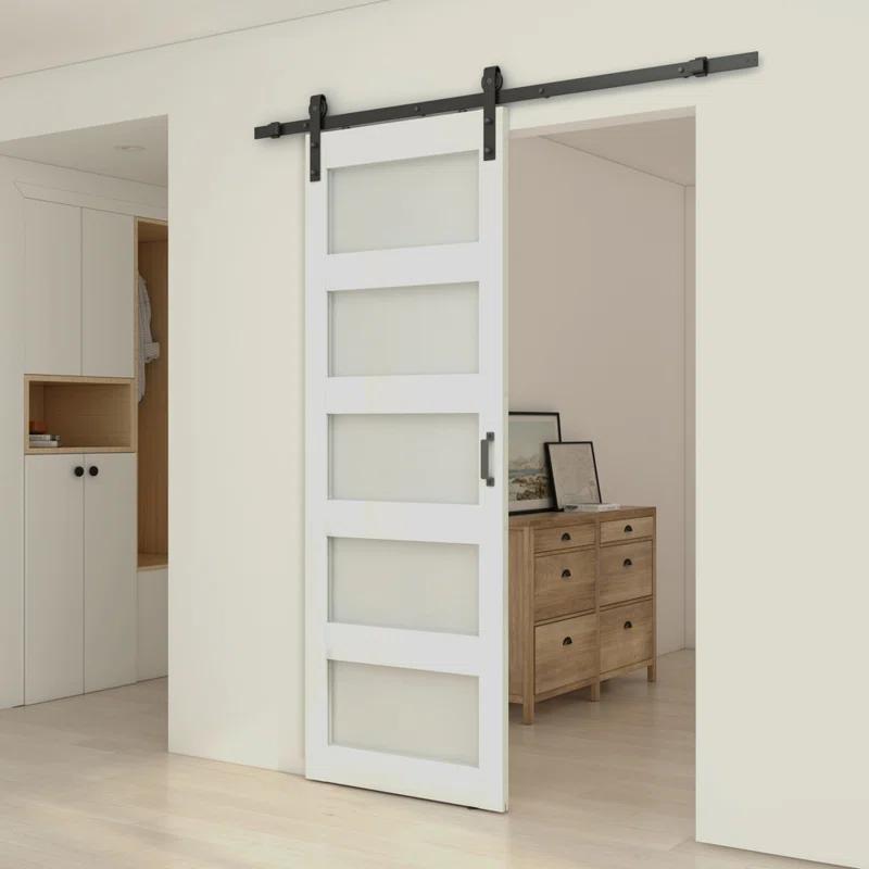 Calhome 5 Lite Tempered Frosted Glass Finished Composite Interior Sliding Barn Door with Hardware Kit