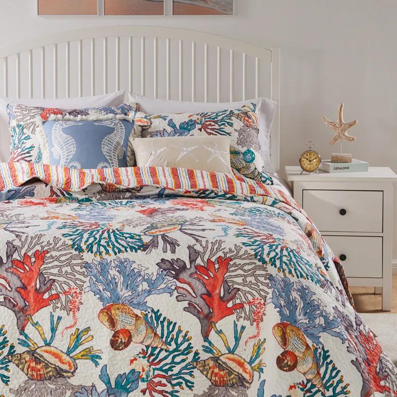 Barefoot Bungalow Atlantis Reversible Quilt Set with Throw Pillows