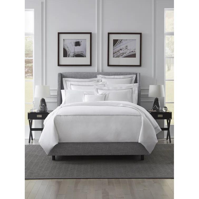 Twin White and Ocean Cotton Percale Duvet Cover