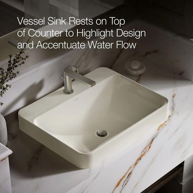 Vox® Vitreous China Rectangular Vessel Bathroom Sink with Overflow