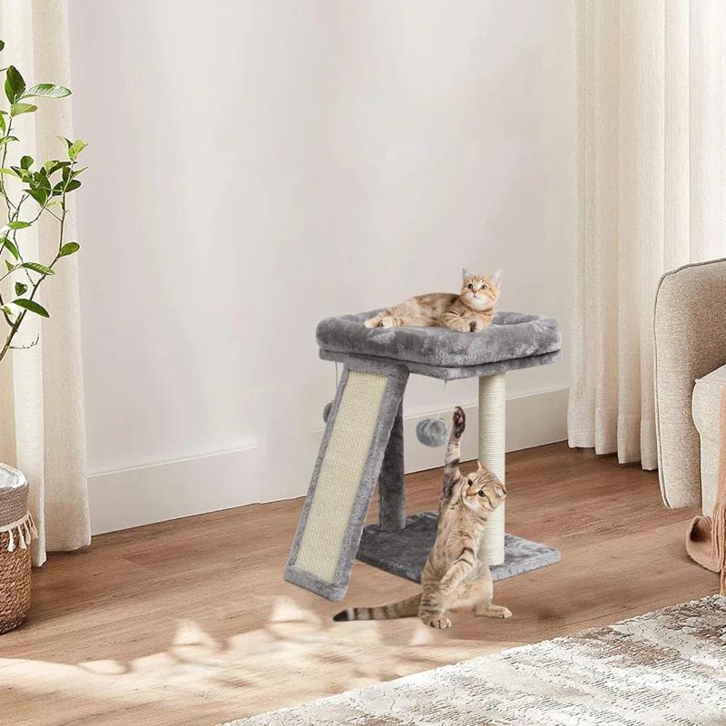 Cat Scratching Post With Perch, Cat Scratching Board For Adults, Cat Post Scratcher For Indoor Cats, 2 Dangling Balls Great For Kittens