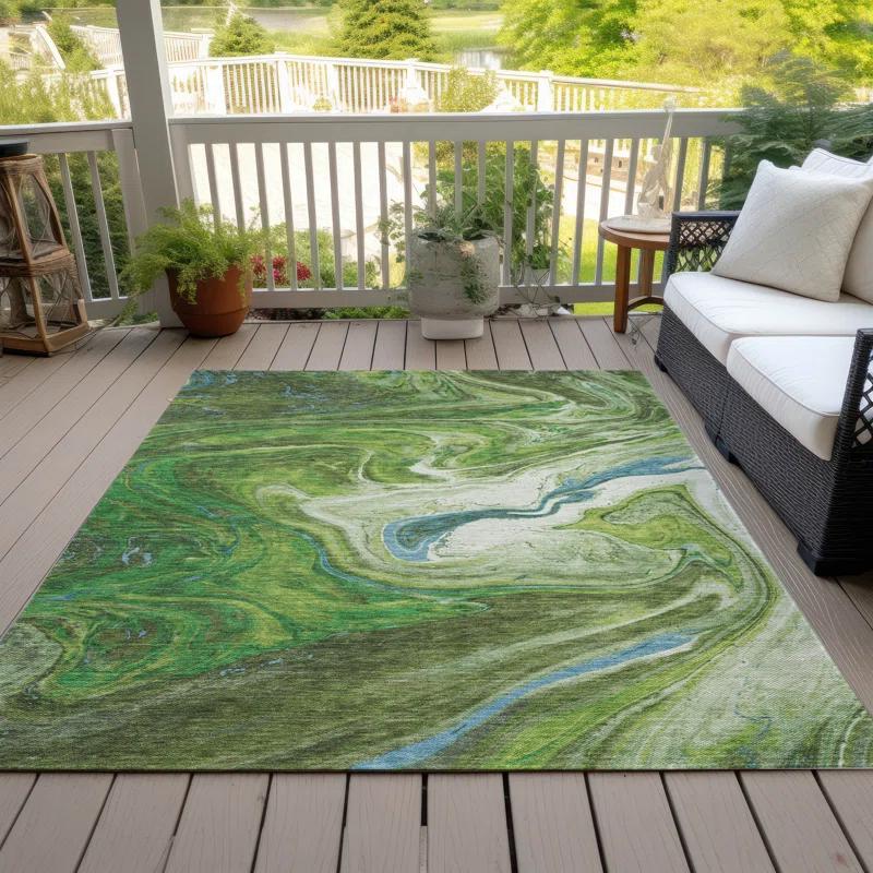 Machine Washable Indoor/Outdoor Chayden ACN1061 Green Rug
