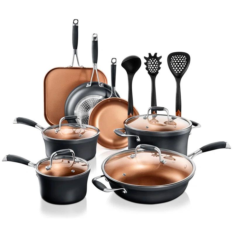 NutriChef 14 - Piece Non-Stick Aluminum Cookware Set