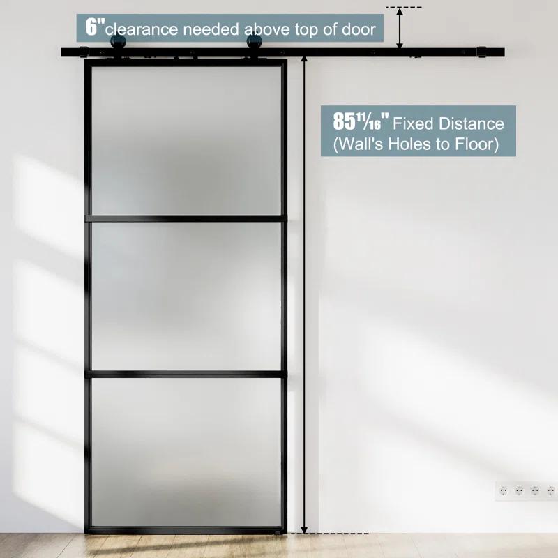 Metal and Glass Sliding Barn Door with Installation Hardware Kit ( Soft-close Included)