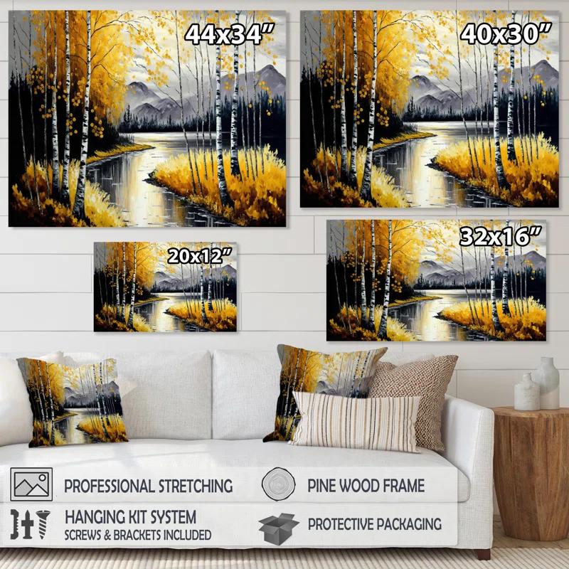 " Gray And Yellow Birch Trees By The Lake II "