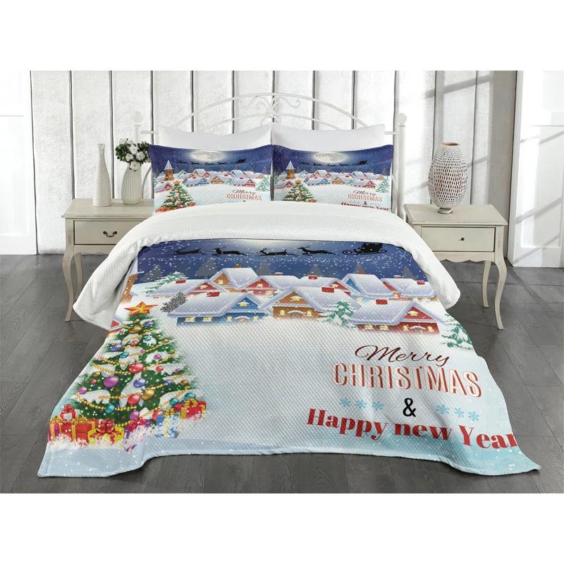 Ambesonne Christmas Bedspread Winter Sky Moon