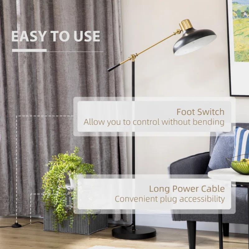 17 Stories Stevani Adjustable Floor Lamps for Living Room, Standing Lamp for Bedroom with Balance Arm, Adjustable Head and Height, Tall Black and Gold Lamp (Bulb not Included)
