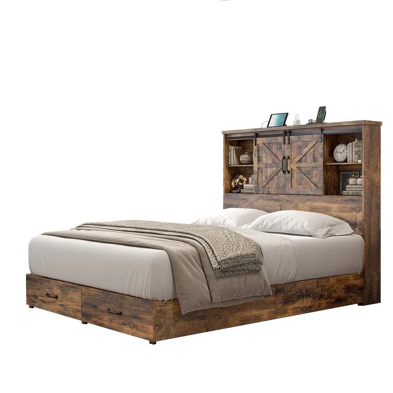 Sherell Wooden Bookcase Bed Frame