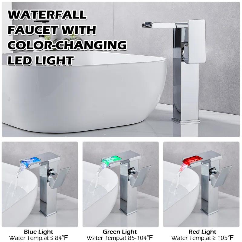 YCCUZA Y217H-C Single Hole Faucet Single-handle LED Bathroom Vessel Sink Faucet with Drain Assembly