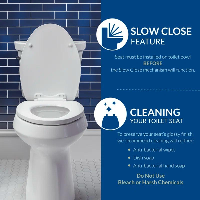 Mayfair by Bemis 7M1826BGSL 000 Bennett Toilet Seat with Metal Hinges, Slow Close Wood Seat, Easy Install, Elongated, White