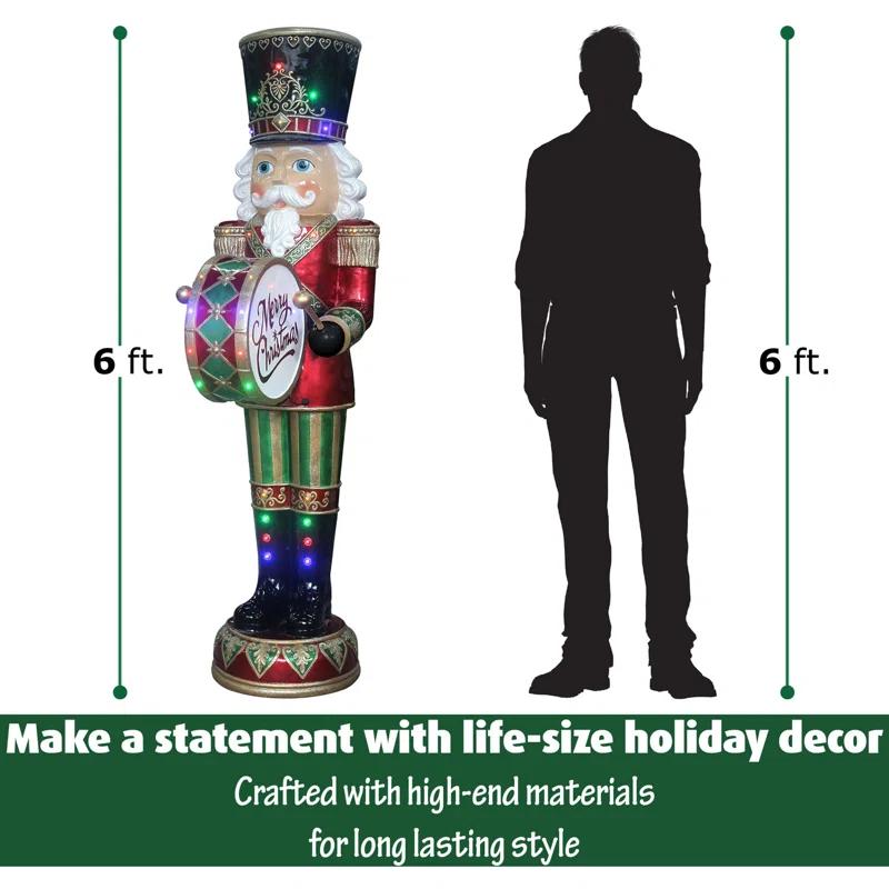 Fraser Hill Farm 6-Ft. Nutcracker Drummer Holiday Figurine, Life-Sized