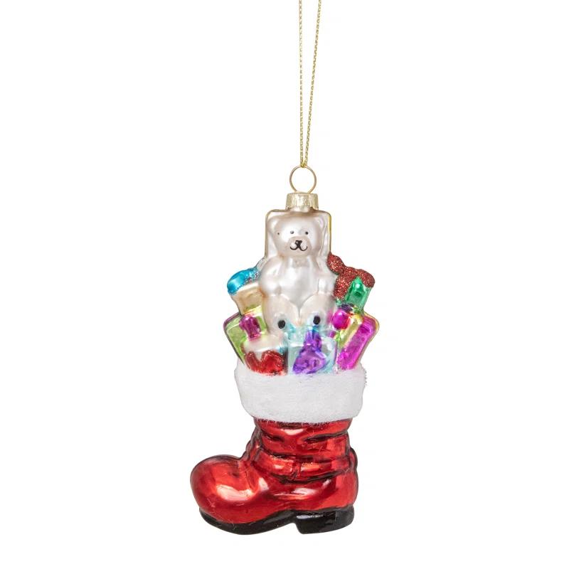 Northlight Seasonal 5" Shiny Red Present Filled Stocking Hanging Glass Christmas Ornament