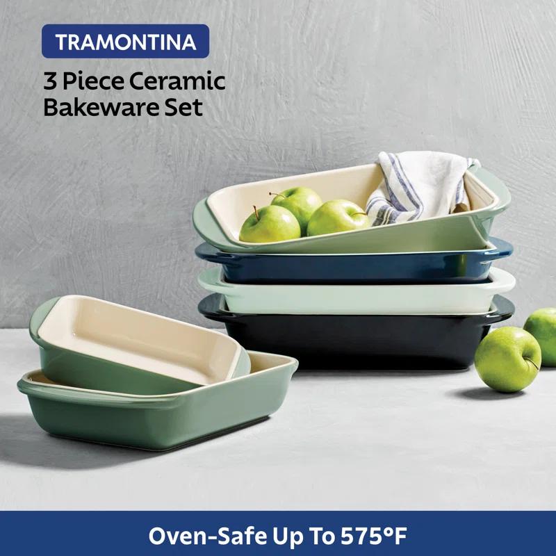 Tramontina Tramontina Mae 3-piece Ceramic Porcelain Baking Pans Set, Non Stick Casserole Dishes For Oven, Rectangular Bakeware For Lasagna, Cakes And Loafs
