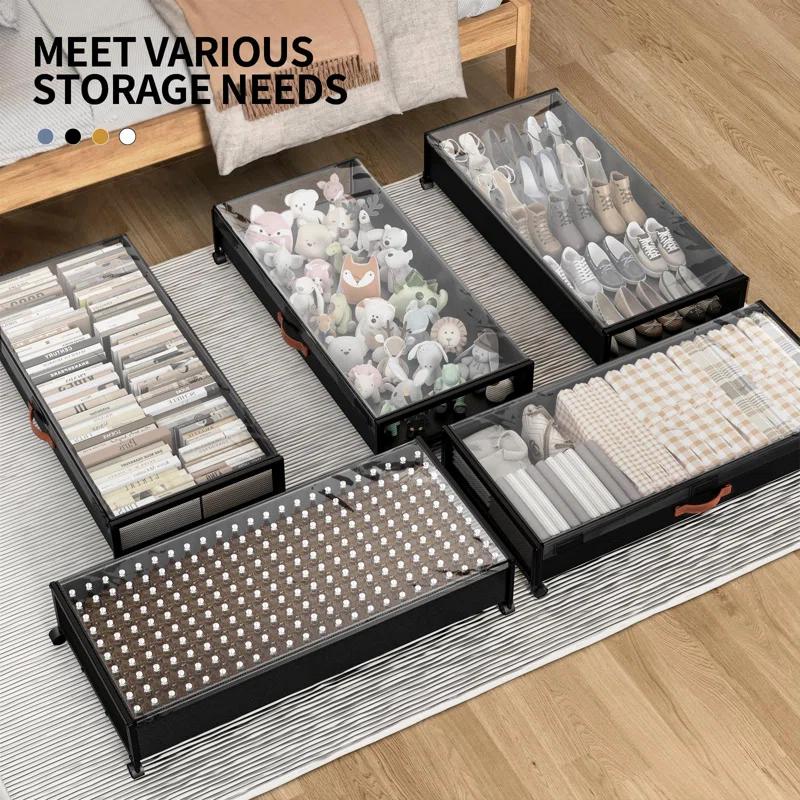 Rebrilliant Under Bed Storage With Wheels, 54L XXL Larger Under Bed Storage Containers With Clear Lids, 36'' Lengthen Under Bed Shoe Organizer, Rolling For Shoes Clothes(Black 2 Pack, XXL(36"X16.6"X7.28"))