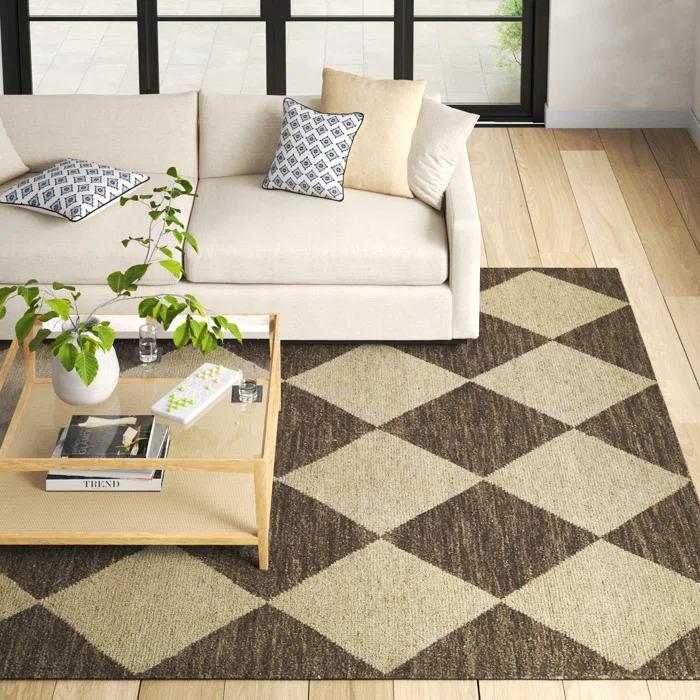 Winnie Geometric Hand-Knotted Wool Area Rug in Brown/Tan