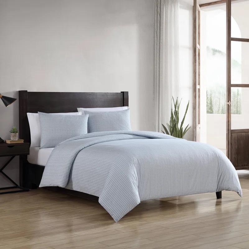 Eddie Bauer Eddie Bauer Ticking Stripe Navy Cotton Percale Duvet Cover Set