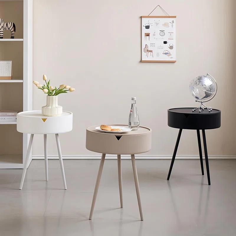 Round End Table With Storage For Living Room, Modern Small Side Table For Small Spaces,Nightstand Bedside Table For Bedroom Balcony