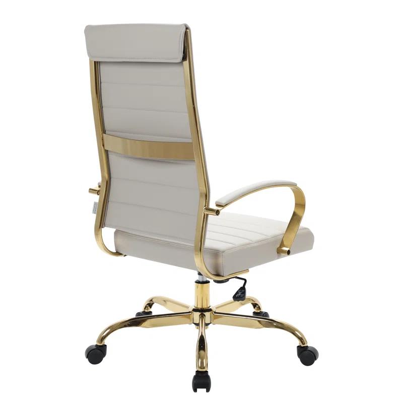 Everly Quinn Humairaa Benmar Leather Office Chair in Gold Base
