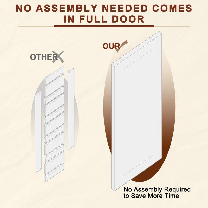 Home Worthy Frosted Glass Solid Manufactured Wood Painted Sliding Barn Door with Nickel-Hardware Kit(No Assembly Required)