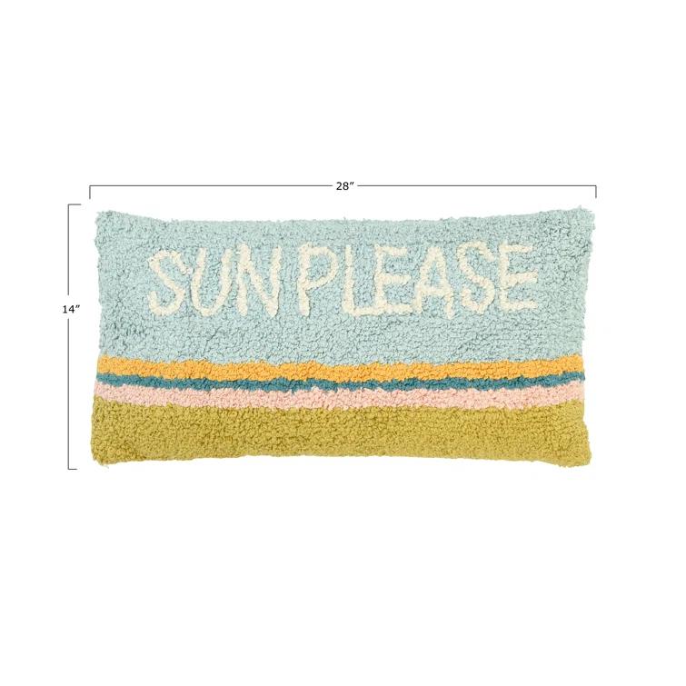 Creative Co-Op Woven Cotton Punch Hook Lumbar Pillow with "Sun Please" Design
