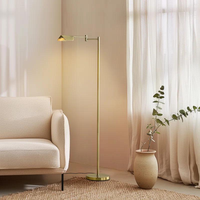 Brightech Leaf 53 in. Industrial Vintage Reading Floor Lamp with Metal Shade and 3-Way Dimming Options - Integrated LED Light