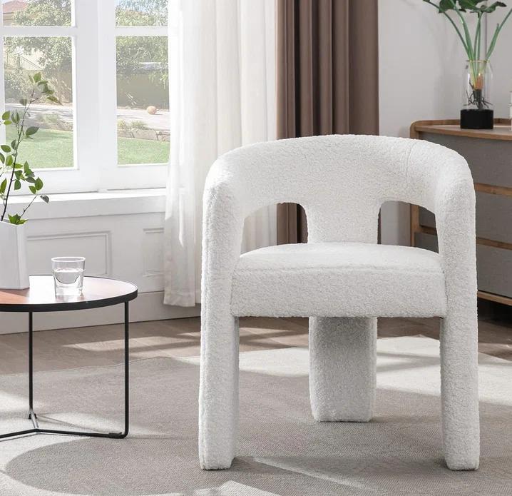 Modern Barrel Dining Chair – Upholstered Accent Side Chair With Arms, Comfy Makeup Vanity Chair, Versatile Dining Chair For Living Room And Kitchen, Sherpa Fabric (1, White)