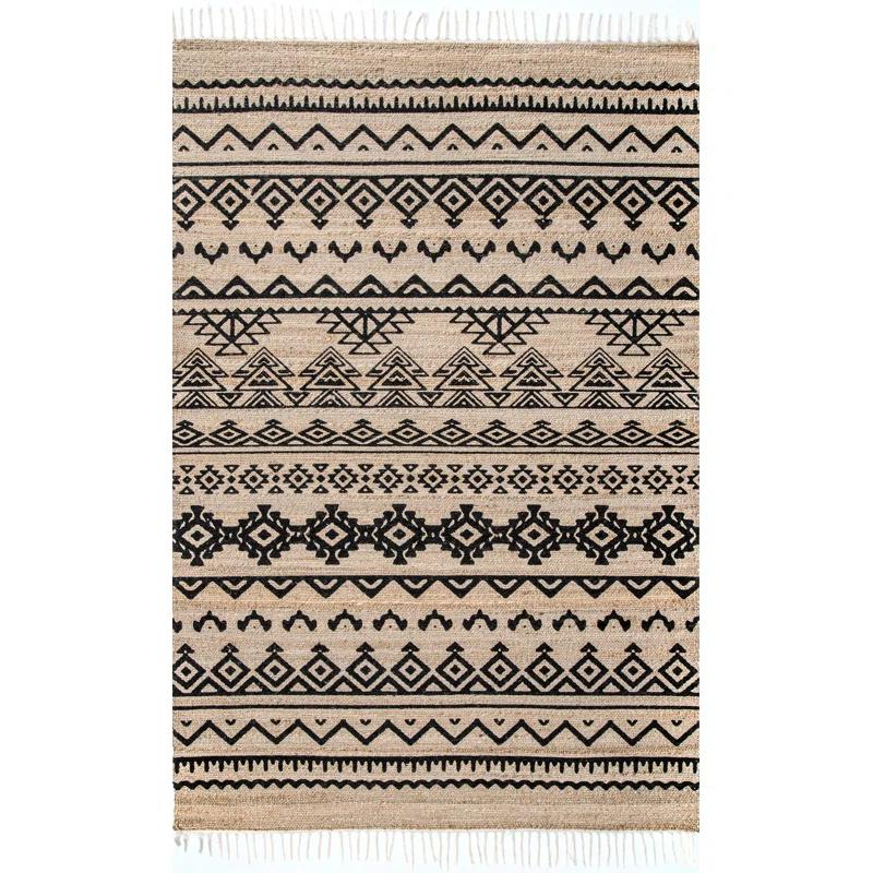 Louie Southwestern Handmade Flatweave Jute Light Beige/Black Area Rug