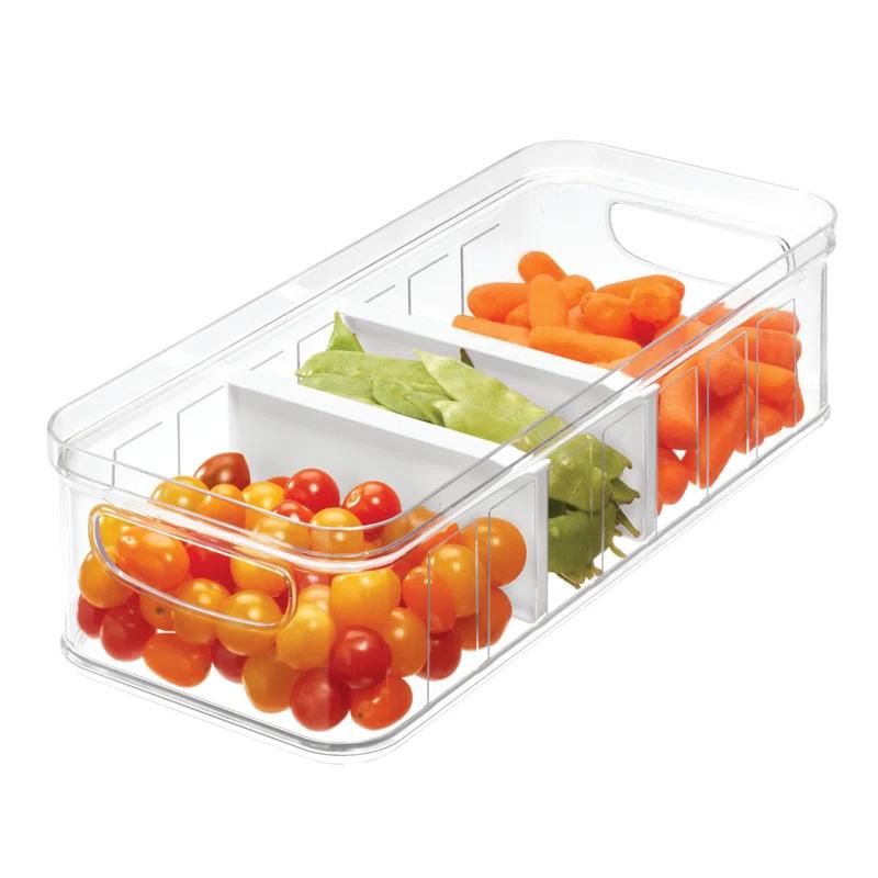 iDesign iDesign Crisp Plastic Refrigerator Pantry Divided Bin with Handles, 14.8" x 6.3" x 3.7", Clear