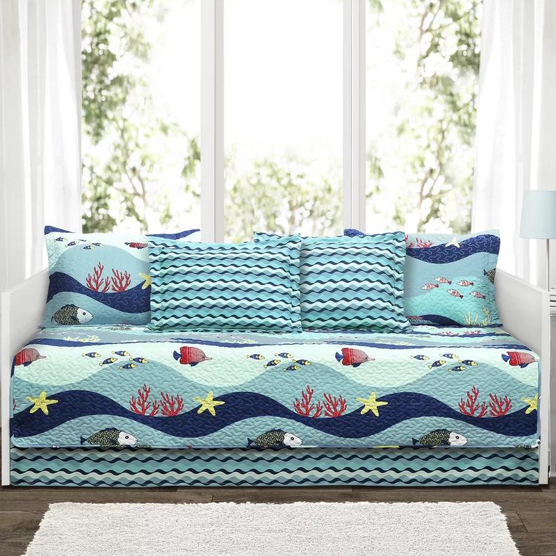 Blue Ocean Life Cotton Twin Daybed Cover Set