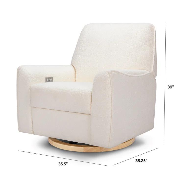 Babyletto Sunday Performance Chantilly Fleece Nursery Power Glider Recliner Chair with Light Wood Base