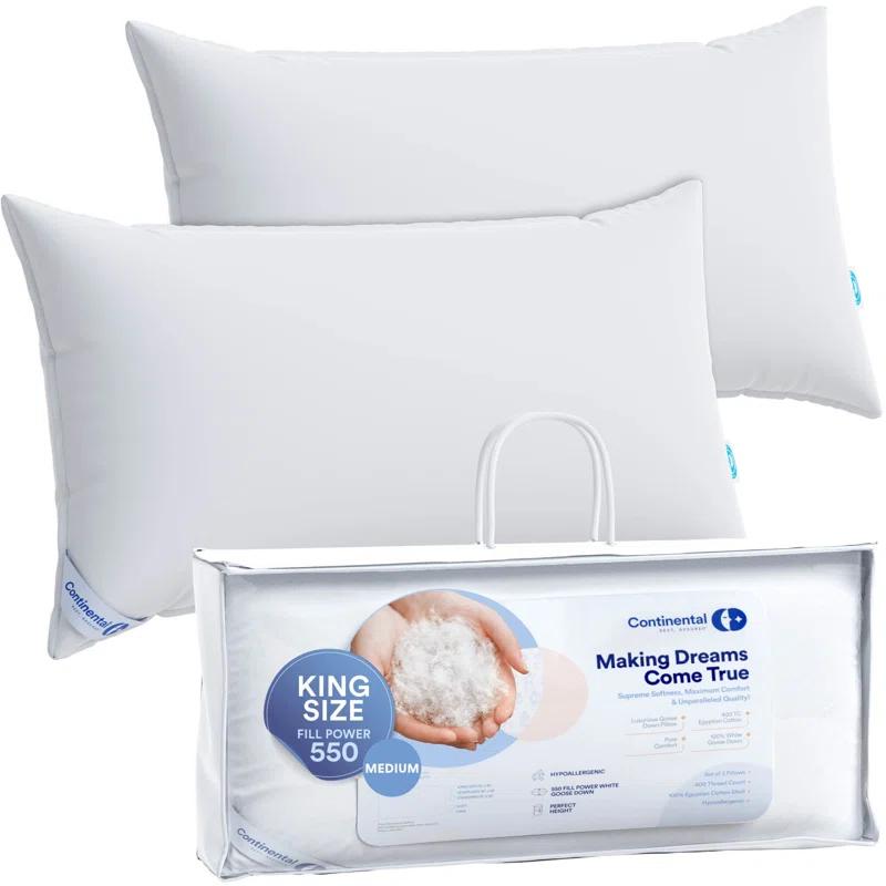 ContinentalBedding Premium Medium Down Bed Pillow (Set of 2)