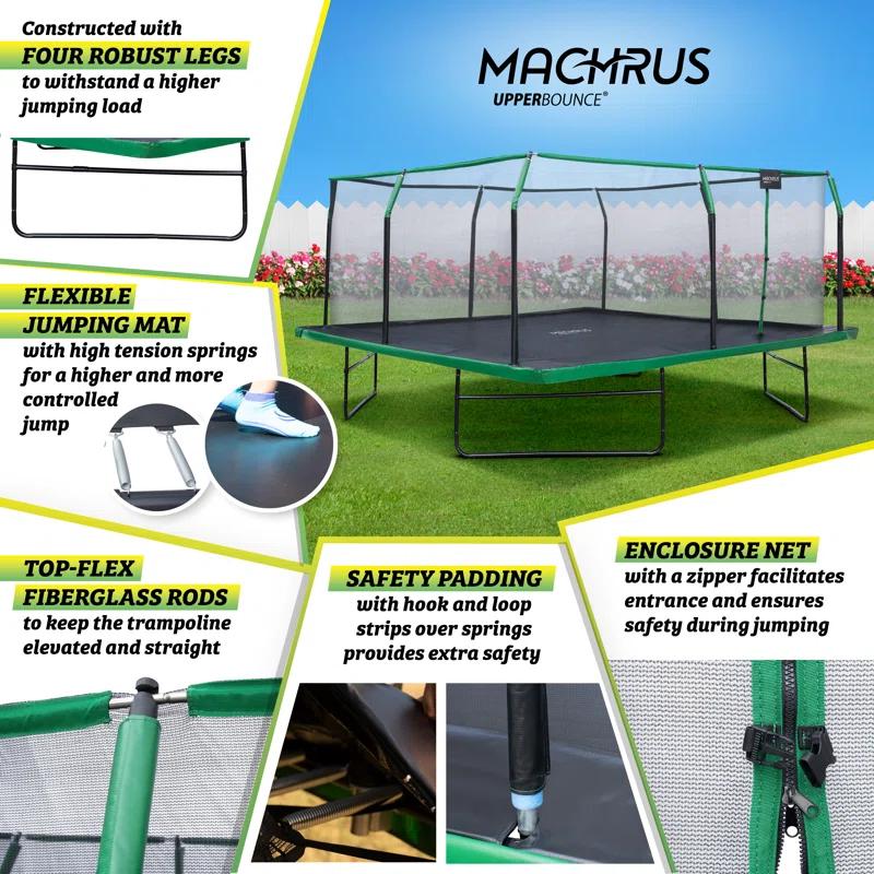 Upper Bounce Machrus Upper Bounce 12 x 12 FT Square Trampoline Set with Premium Top-Ring Enclosure and Safety Pad
