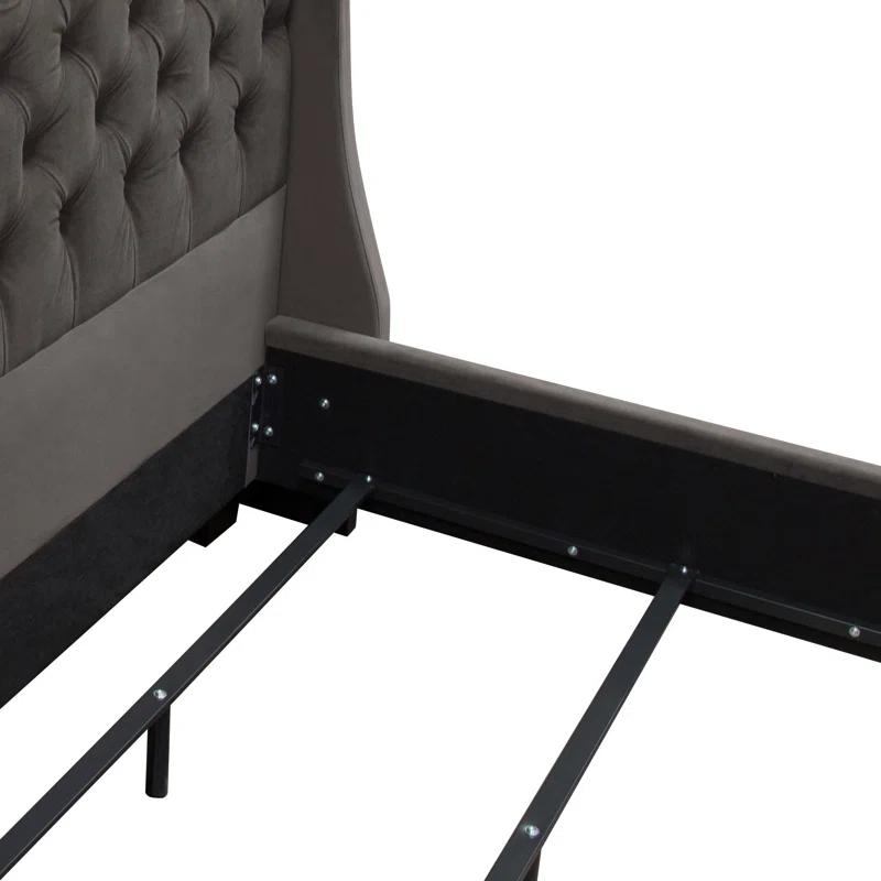 Diamond Sofa Park Avenue Eastern King Tufted Bed With Vintage Wing In Grey Linen