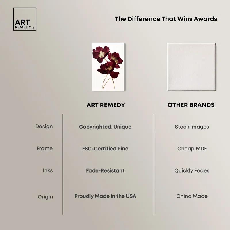 Art Remedy Art Remedy Wine Flowers Framed Floral Fine 1 Piece Canvas Wall Art 57114