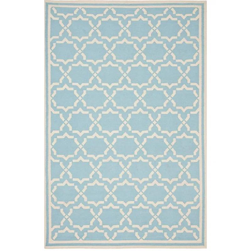Pasargad Sahara Geometric Handwoven Wool Light Blue/Beige Area Rug