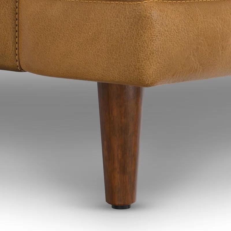 Simpli Home Livingston Top Grain Genuine Leather Mid-Century Modern Sofa With Solid Wood Frame For Living Room