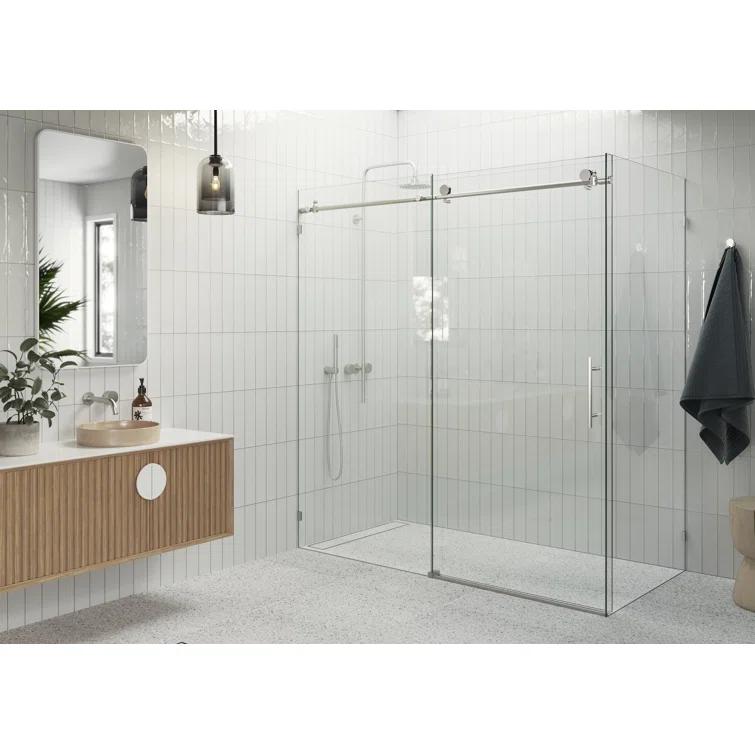 Glass Warehouse Nova 72 in. x 30 in. x 78 in. 90-degree Fully Frameless Sliding Glass Shower Enclosure 90SL-72-30-BN