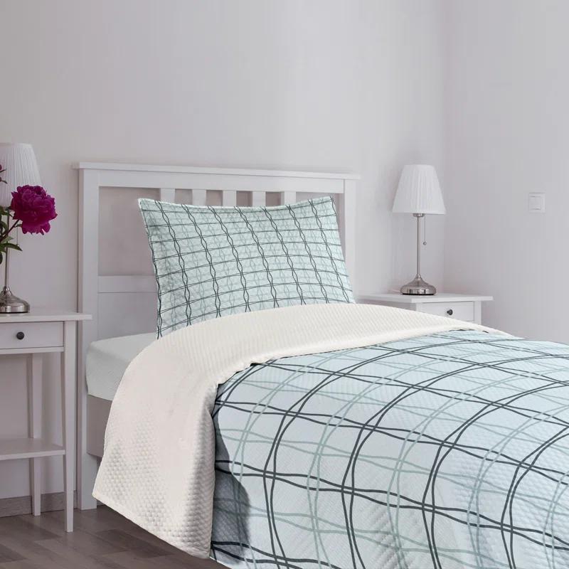 Ambesonne Ambesonne Blue Bedspread Set 2 Pcs Square Wavy Lines Patterns Twin Almond Green Slate Blue