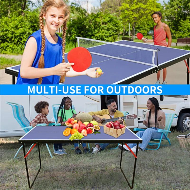 ALPHANEO Table Tennis Table Midsize Foldable  And  Portable Ping Pong Table Set With Net And 2 Ping Pong Paddles For Indoor Outdoor Game