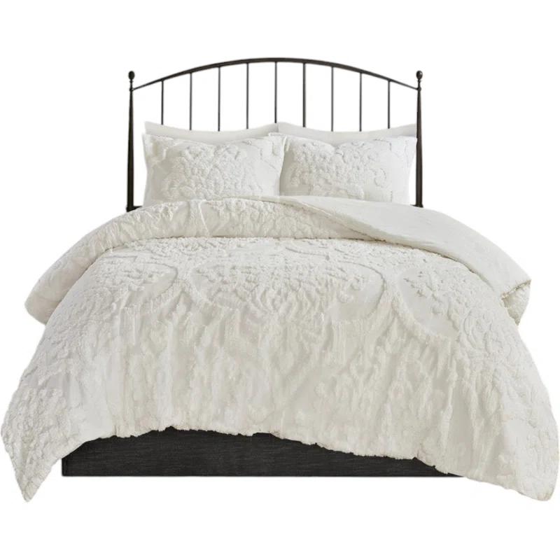 Madison Park Viola Tufted Cotton Chenille Damask 3 Piece Comforter Set