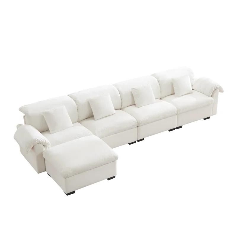 Mercer41 Extra Large And Long Oversized Sofa , L Shaped Sectional Cloud Couch With Fluffy Amrest Pillows, Sectional Cocuh With Storage Seats And Storage Ottomans, 4 Seater Deep Seat Modular Sectional Couch