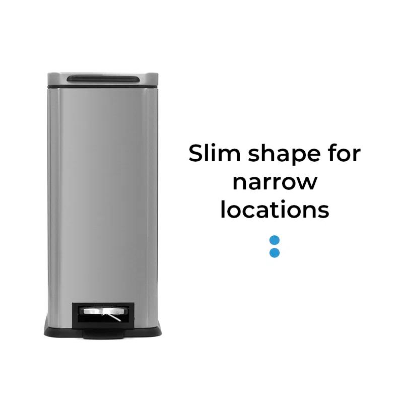 Home Zone Living 8 Gallon Stainless Steel Kitchen Trash Can with Step-On Pedal and Slow Closing Lid