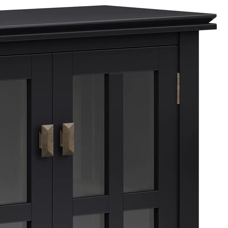 Simpli Home Artisan 30"W Solid Wood 2-Shelf Low Storage Cabinet with Glass Doors and Adjustable Shelves