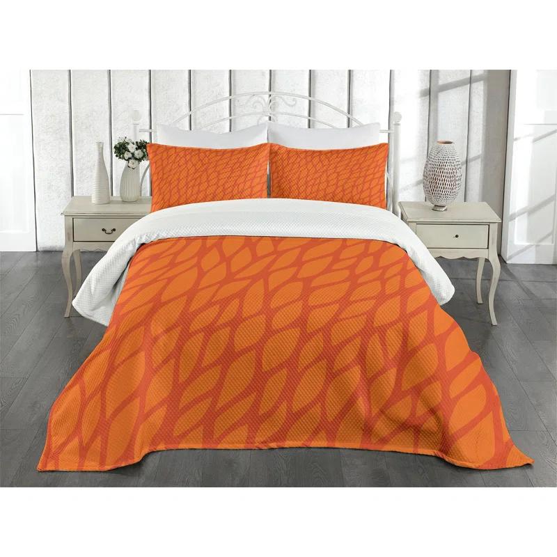 Ambesonne Ambesonne Burnt Orange Bedspread Set Nature Growth Leaves Orange Burnt Orange