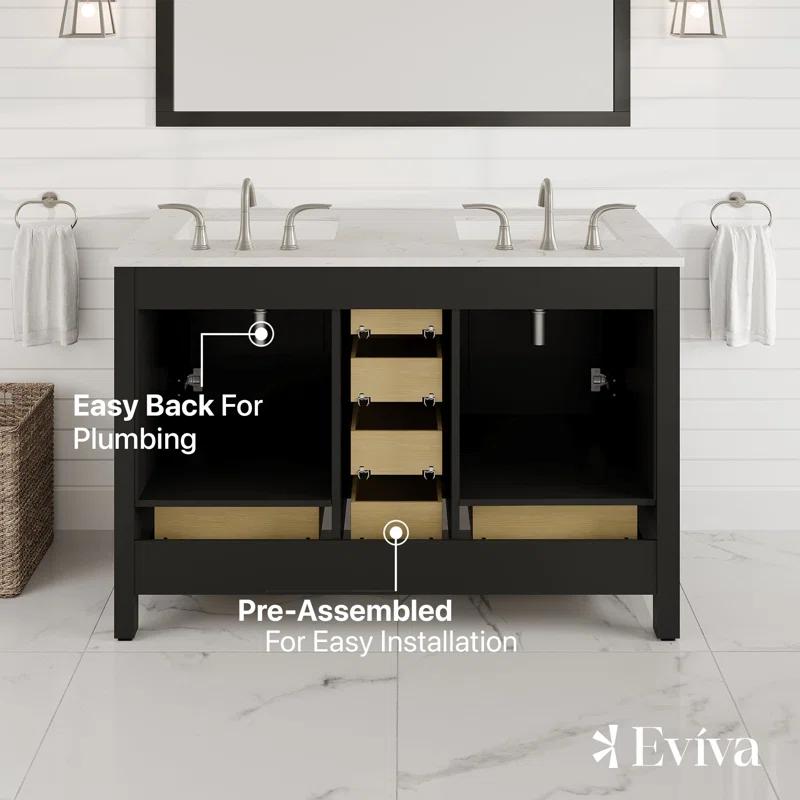 Eviva Eviva Aberdeen 48"W X 22"D White Double Sink Bathroom Vanity With White Carrara Quartz Countertop And Undermount Porcelain Sinks