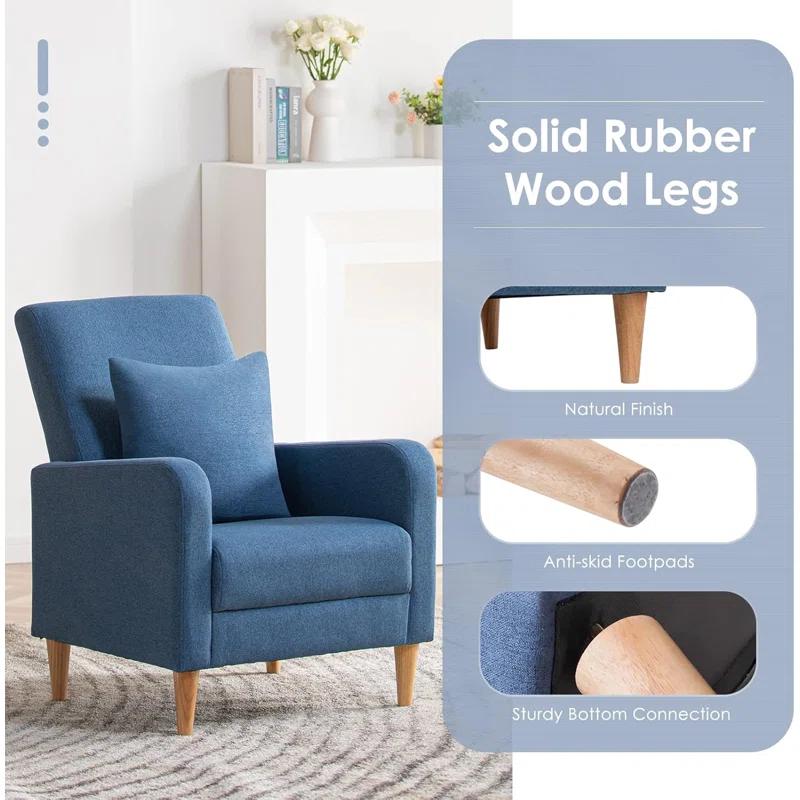 Latitude Run® Modern Upholstered Armchair with Pillows, Fabric Reading Living Room Side Chair, Single Sofa with Lounge Seat and Wooden Legs,...