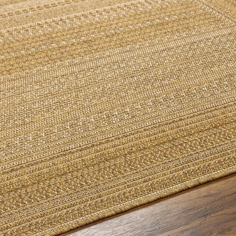 Gracie Oaks Tailyn Striped Machine Woven Polypropylene Indoor / Outdoor Area Rug in Tan/Brown